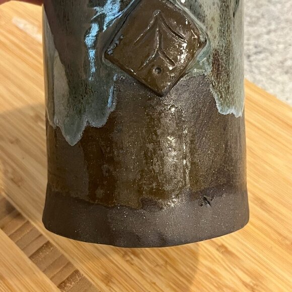 Signed Handmade Studio Art Pottery Vase with Drip Glaze Unique Green Brown - Picture 7 of 11